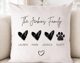 Personalised Family Heart Cushion - Housewarming Gift - Mum Gifts - Christmas Gift For Mum - Mum Cushion - Family Gifts - New Home Gifts