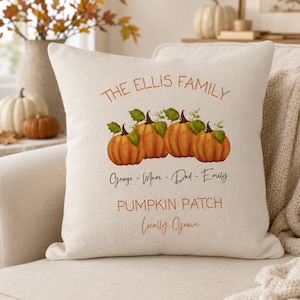 Personalised Pumpkin Cushion, Autumn Home Decor, Pumpkin Decor, Autumnal Home Accessories, Autumn Cushion Cover, Autumn In The UK, Family