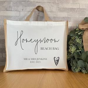 Personalised Honeymoon Beach Bag, Bride To Be Gifts, Hen Party Gifts For Bride, Bridal Shower Gift, Wedding Tote Bag, Couple Wedding Gifts