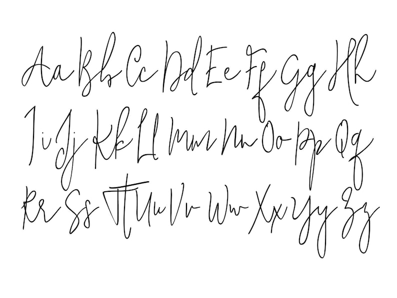 May include: A handwritten alphabet in black ink on a white background. The letters are in a cursive style.
