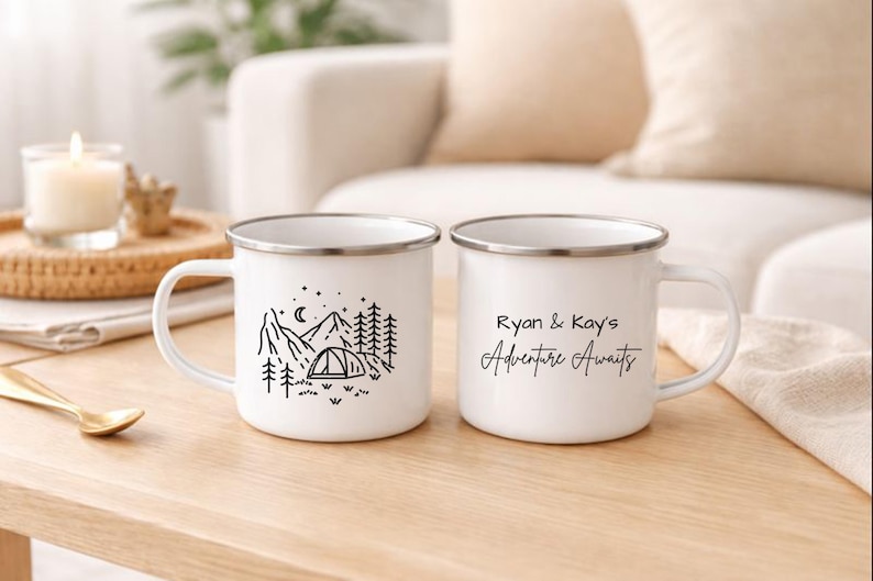 Personalised Camping Mugs, Couple Camping Mug Set, Anniversary Gift For Couples, Couple Mugs, Wedding Gift, Adventure Awaits Gift, Christmas bild 3