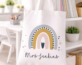 Personalised Teacher Bag, Teacher Gifts, Thank You Gifts, Rainbow Tote Bag, School Leaving Gift, Graduation Teaching Assistant Nursery Gift