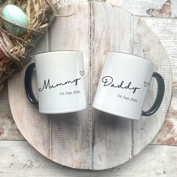 New Mum and Dad Mugs, Mummy and Daddy Mug Set, New Parent Gift, Baby Shower Gift For Mum To Be, Daddy To Be, Congratulations Gift, Birthday