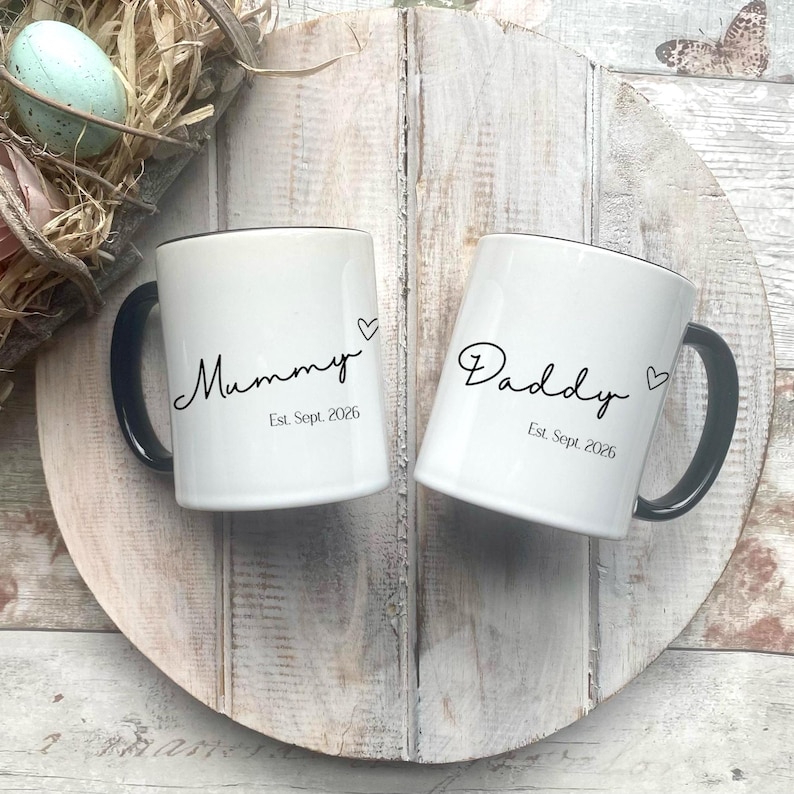 New Mum and Dad Mugs, Mummy and Daddy Mug Set, New Parent Gift, Baby Shower Gift For Mum To Be, Daddy To Be, Congratulations Gift, Birthday image 1