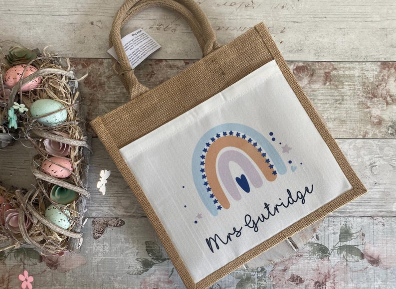 Personalised Teacher Bag, Teacher Gifts, Nursery Teacher Gift, Large Jute Bag, Thank You Gifts, TA Gift, School Leaver Gift, Graduation Gift Medium Lunch Bag