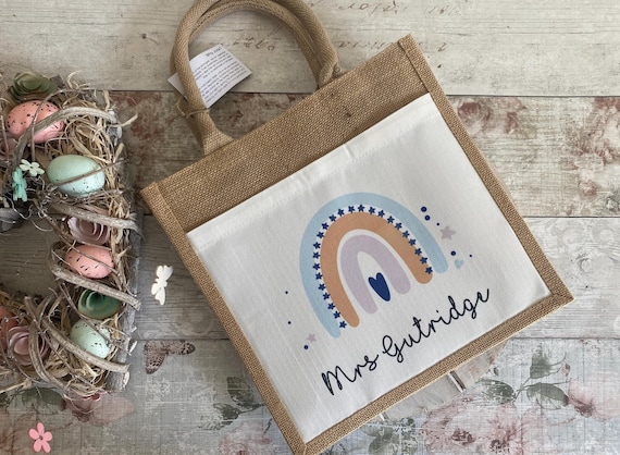Personalised Teacher Bag, Teacher Gifts, Teacher Lunch Bag, Small Jute Bag, Thank You Gifts, TA Gift, School Leaver Gift, Graduation Gift