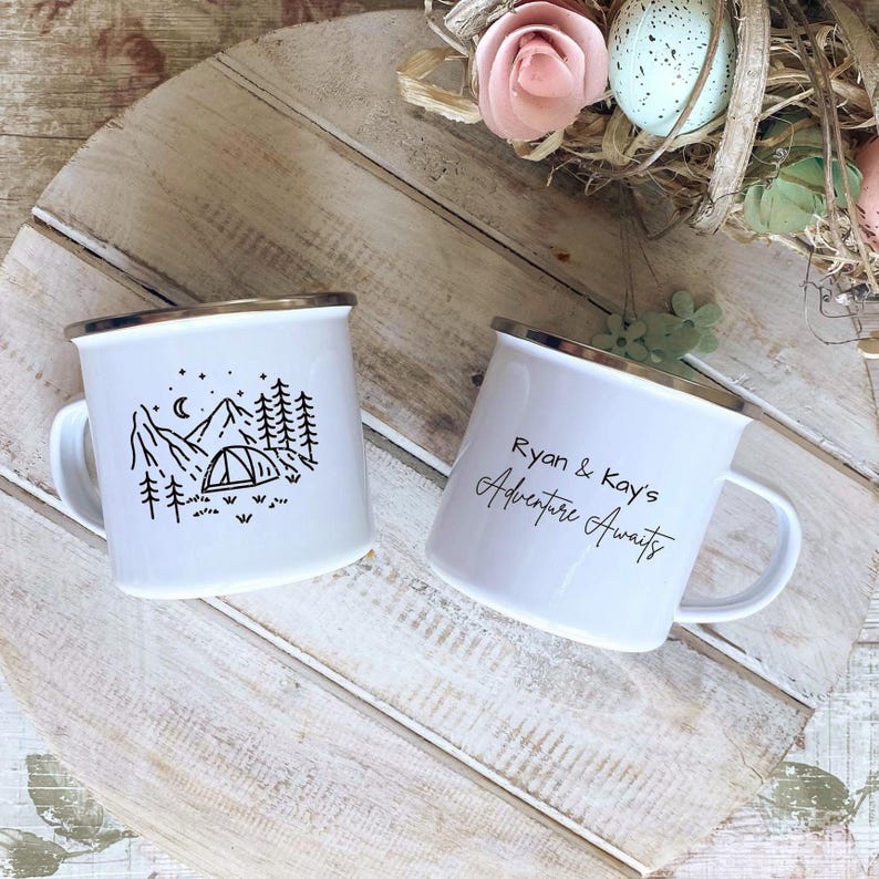 Personalised Camping Mugs, Couple Camping Mug Set, Anniversary Gift For Couples, Couple Mugs, Wedding Gift, Adventure Awaits Gift, Christmas bild 1