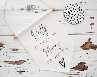 Personalised Wedding Flag, Daddy Here Comes Mummy Sign, Wedding Aisle Sign, Page Boy Flag, Flower Girl Sign, Wedding Banner, Ring Barer Flag