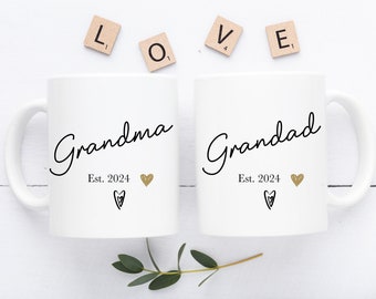 Grandma Grandad Mug Set, Personalised Grandma and Grandad Mug, Pregnancy Announcement, Baby Shower Gifts, New Grandparents Gift, Baby Reveal