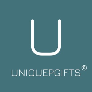 May include: A teal square logo featuring a large white letter U centered at the top. Below the letter, the text UNIQUEPGIFTS is written in a clean white sans-serif font, with a small registered trademark symbol positioned to the right of the text.
