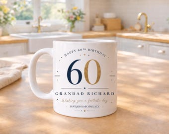 Personalised 60th Birthday Mug for Him, Grandad 60th Birthday Gift, Dad or Grandpa Milestone Present, Custom 60 Years Keepsake