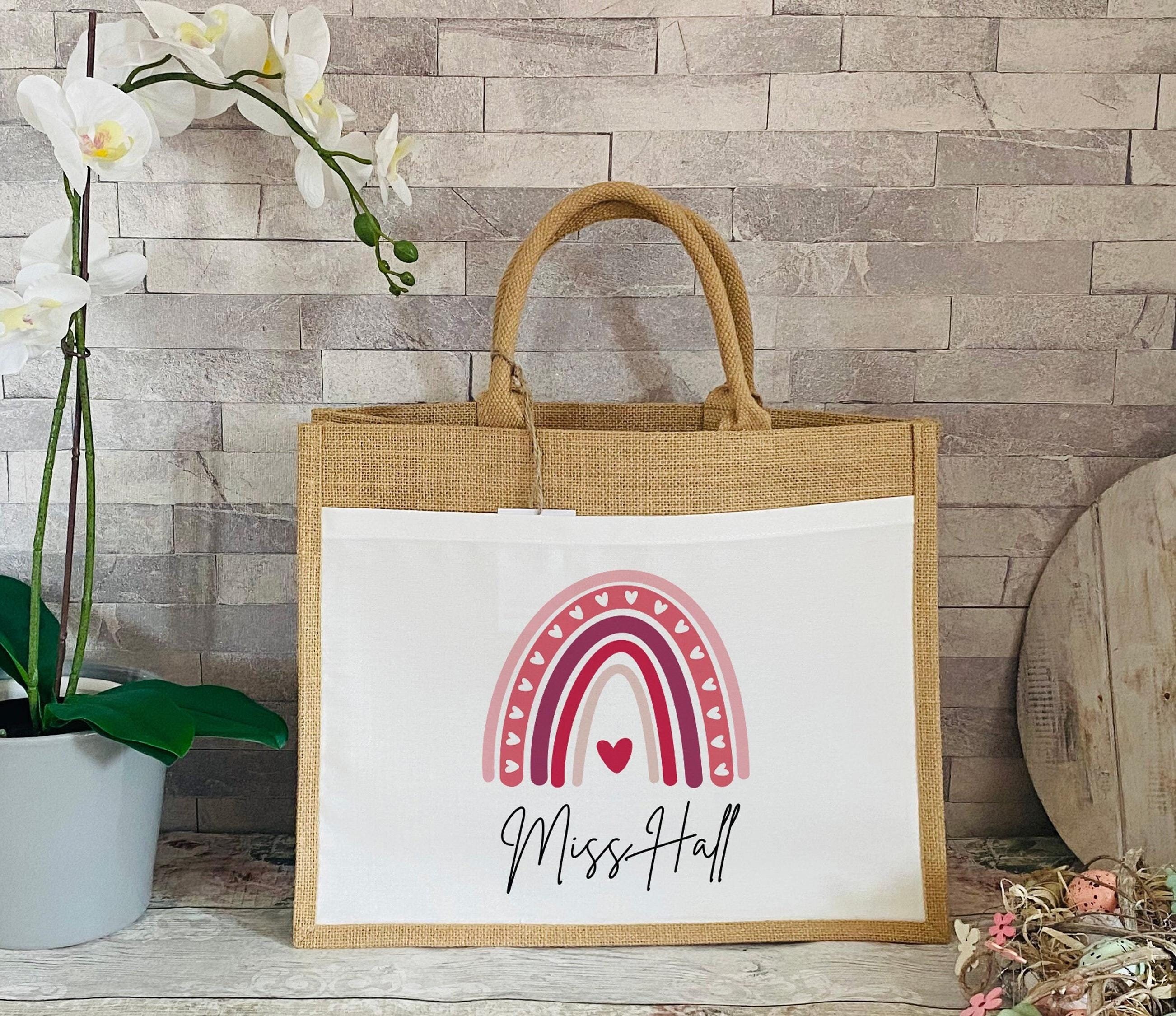 Personalised Teacher Bag, Teacher Gifts, Large Jute Bag, Thank You Gifts, TA Gift, End Of Year Gift, Rainbow Teacher Gifts, Gift From Class
