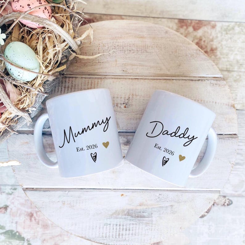 New Mum and Dad Mugs, Mummy and Daddy Mug Set, Mum To Be, Dad To Be, Mug For Parent To Be, Mummy Mug, Daddy Mug, New Parents, Baby Shower image 1