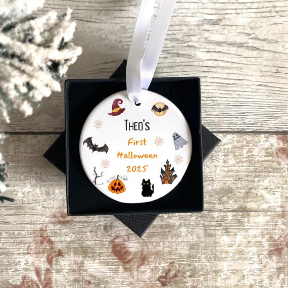 Baby's First Halloween Ornament: Ceramic Boo Basket Keepsake