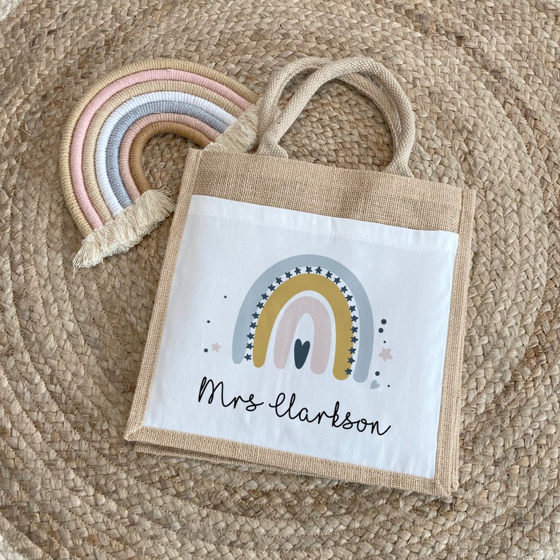 Personalised Teacher Bag, Teacher Gifts, Nursery Teacher Gift, Large Jute Bag, Thank You Gifts, TA Gift, School Leaver Gift, Graduation Gift Small Lunch Bag