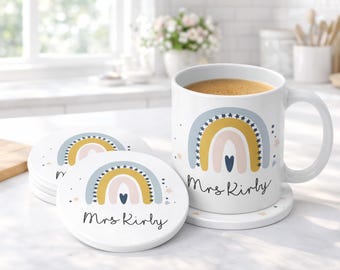 Personalised Teacher Mug, Teacher Gifts, Thank You Gifts, Rainbow Gifts, School Leaving Gift, Graduation Teaching Assistant Nursery Gift