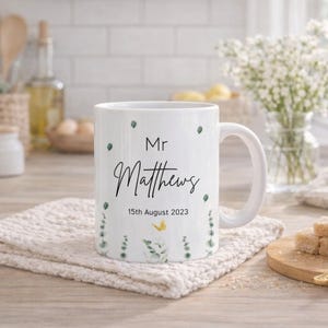 Bride And Groom Mugs, Personalised Mr and Mrs Mug Mugs, Couple Gifts, Anniversary Gift, Wedding Gift For Friends, Eucalyptus Wedding Ideas zdjęcie 3