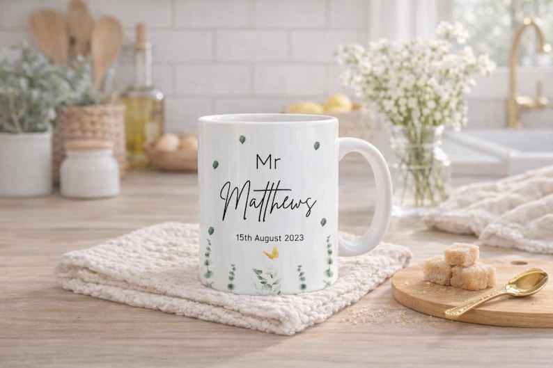 Bride And Groom Mugs, Personalised Mr and Mrs Mug Mugs, Couple Gifts, Anniversary Gift, Wedding Gift For Friends, Eucalyptus Wedding Ideas zdjęcie 3