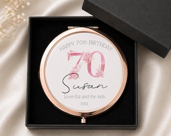 Personalised Birthday Compact Mirror, 30th 40th 50th 60th 70th 80th Birthday Gift for Her, Custom Milestone Birthday Keepsake, Mum Nan Gift