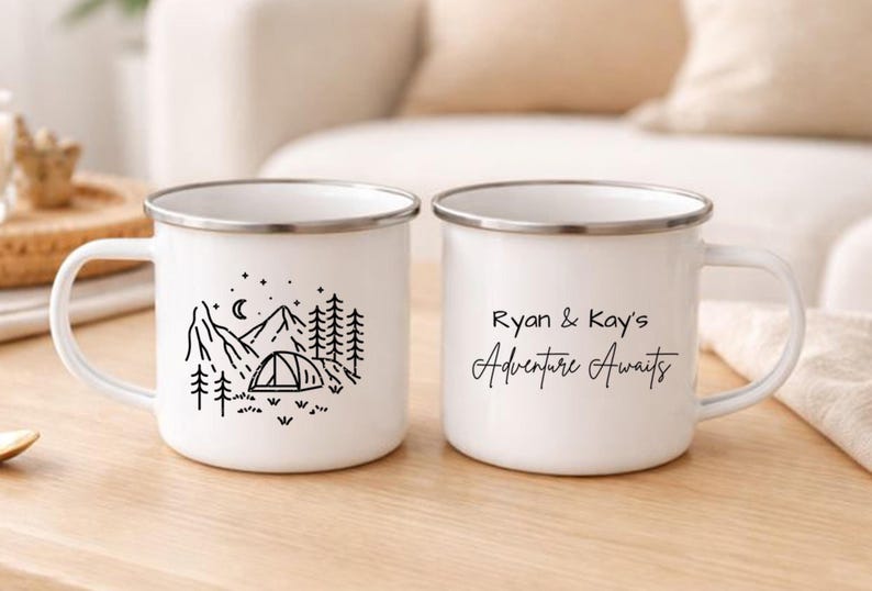 Personalised Camping Mugs, Couple Camping Mug Set, Anniversary Gift For Couples, Couple Mugs, Wedding Gift, Adventure Awaits Gift, Christmas bild 4