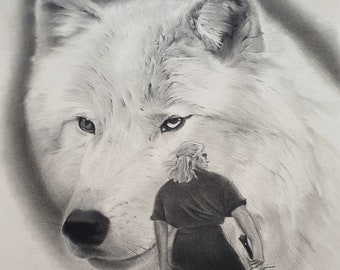 Arte de fan de White Wolf y The Witcher, tamaño A4. Dibujo original.