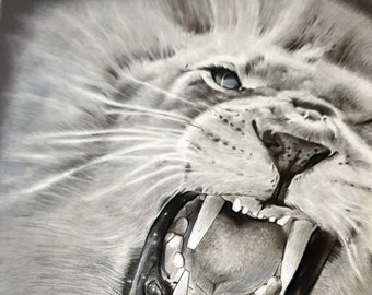 Dibujo de grafito de LEÓN Obra de arte original A4