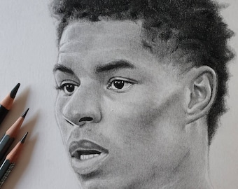 Marcus Rashford.. Man. Utd.. Original Charcoal Pencil Drawing