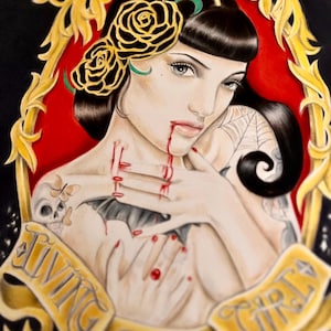 Living Dead Girl Vampire Original Coloured Pencil Drawing, A4