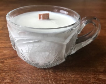 Cut-Glass Teacup Soy Candle with Wooden Wick