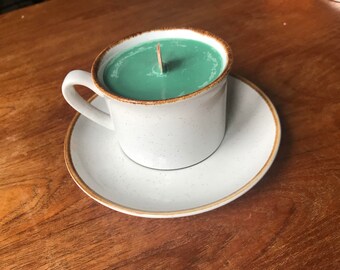 Ceramic Mug Soy Candle with Wooden Wick, saucer included