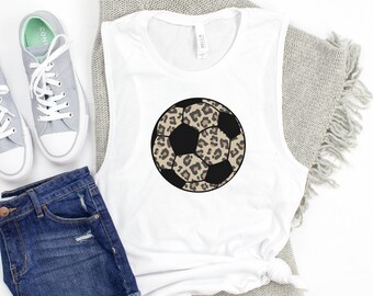 Soccer Tank Top, Womens Leopard Soccer Tank, Leopard Soccer Tanks for Women, Cute Soccer Mom Shirt, Leopard Soccer Muscle Tank, Soccer Shirt