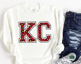 Kansas City-tröja, Kansas City-skjorta för kvinnor, Kansas City-tröja, långärmad KC-skjorta, leopardfärgad KC-tröja för kvinnor