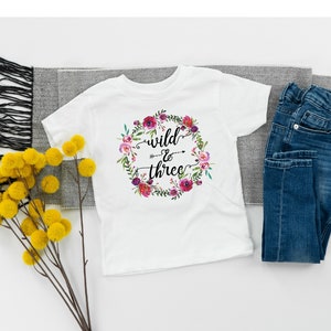 Three Year Old Birthday Shirts Girl, Wild and Three, 3rd Birthday Shirt, Third Birthday Shirt, 3rd Birthday Outfit Threenager Boho Birthday
