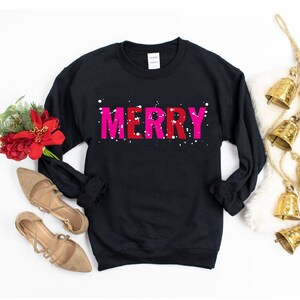Christmas Sweatshirt, Holiday Sweatshirt for Women, Merry Sweater, Funny Ugly Christmas Sweater, Cute Fleece, Black Friday Long Sleeve Shirt
