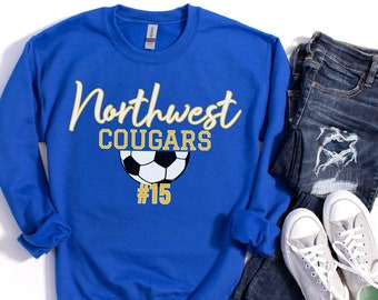 Custom Soccer Sweatshirt, Soccer Sweatshirt Women, Soccer Shirt, Soccer Mom Shirt, Personalized Soccer Hoodie, Soccer Gift, Soccer Team Tees