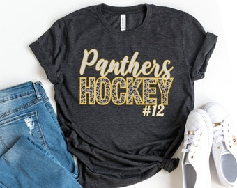 Hockey Shirt, Hockey Mom Shirt, Custom Hockey Shirts for Women, Personalized Hockey Tank, Hockey Sweatshirt, Leopard Hockey Tee, Hockey Gift