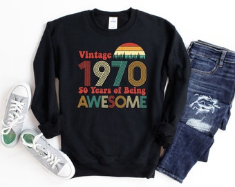 50th Birthday Shirt, Vintage 1970 Shirt, Funny 50th Birthday Gift, 50 Years of Being Awesome, Fifty AF, Gifts for Him, Birthday Gift Women