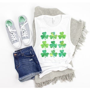 St Patricks Day Tanks for Women, St Patricks Tank Top, Lucky Shirt, Shamrock Shirt, Irish Tees, Shenanigans, Sassy Lassie, Watercolor Clover