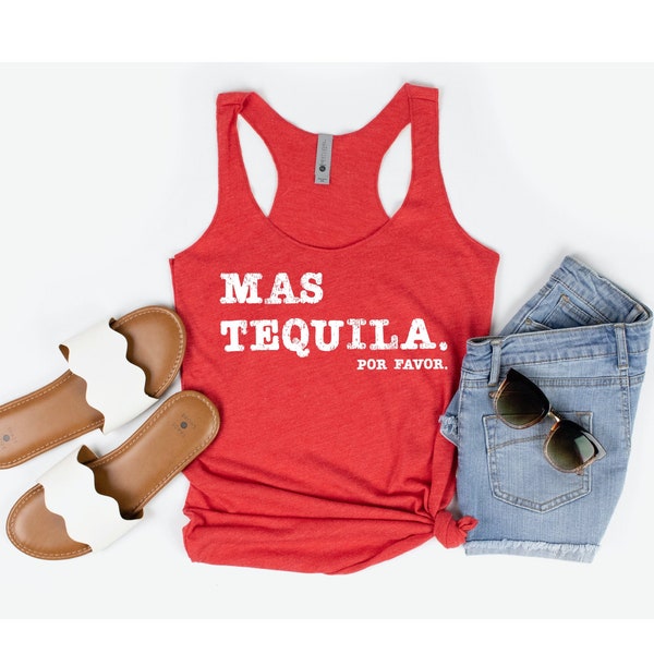 Débardeur Cinco De Mayo, Chemise Mas Tequila Por Favor, Cinco De Drinko, Tanks rigolos, Peut contenir de l'alcool, T-shirts de vacances au Mexique