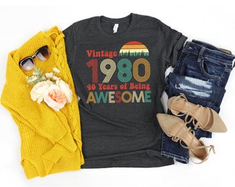 40th Birthday Gifts for Women, 40th Birthday Shirt Women, Vintage 1980 Shirt, Forty AF, Gifts for Men, Party Tee, 40 Years of Being Awesome