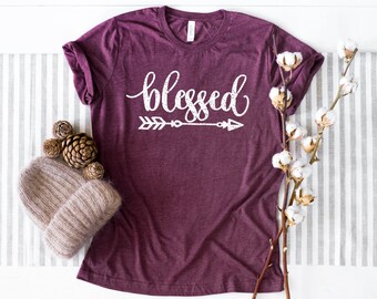 Blessed Shirt, Fall Shirts Women, Thanksgiving T-Shirt, Women's Graphic Tees, Cute Fall Clothing for Women, Shirts with Religious Sayings