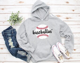 Baseball Hoodie, Baseball Mom Shirt, Long Sleeve Baseball Tops, Baseball Sweatshirts for Women, Baseballin' Hooded Sweatshirt, Baseball Gift