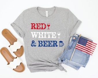 4 luglio Outfit, Donne 4 luglio Camicia, 4 luglio Camicia Donna, Rosso Bianco e Birra Camicia, Vino Rosso e Alcol Divertente 4luglio Tee