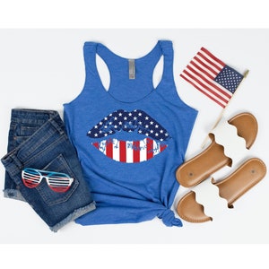 4th of July Tank Top, Womens 4th of July Shirt, Womens Tank Top, American Flag Lips, Fourth of July Tanks, America Tank, American Flag Tank