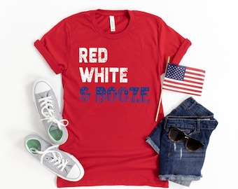 T-shirt 4 luglio, rosso bianco e alcol, camicia 4 luglio, camicia 4 luglio, camicia 4 luglio, camicia 'Merica, maglietta da bere, divertente 4a camicia
