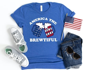 4th of July Shirt Women, Fourth of July Shirts for Women, America the Brewtiful, Merica Shirt, American Flag Shirt, Beer Me Tee, Camicia USA