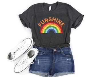 Regenboog Shirt, Positief Shirt, Womens Shirts, Cute Retro Graphic Tees, LGBT Pride Parade Shirts, Sunshine Tshirt, Vintage Rainbow Unisex Tee