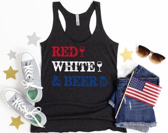 Red White and Beer Tank, Funny July 4th Tank, 4th of July Tank Top Women, Drinking Tank Top, 4th Drinking Shirt, Red White and Booze Tank