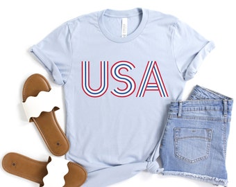 USA Shirt, American Flag Shirt, 4th of July Shirt Women, Retro USA Tshirt, Fourth of July Tee, Merica Shirt, Memorial Day, Patriotic Shirt