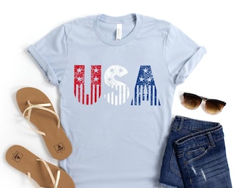 Camiseta dos EUA, camisa feminina de 4 de julho, camiseta de 4 de julho, camiseta de 4 de julho, camisa Merica, vermelho branco azul, camisa com bandeira americana, camiseta do Memorial Day